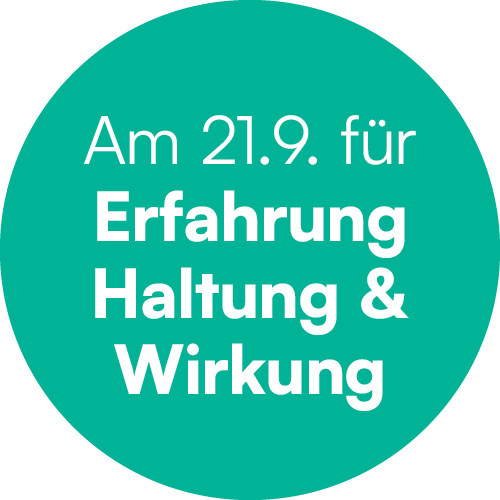 Am 21.9. für Erfahrung, Haltung und Wirkung. – www.noosha-aubel.de